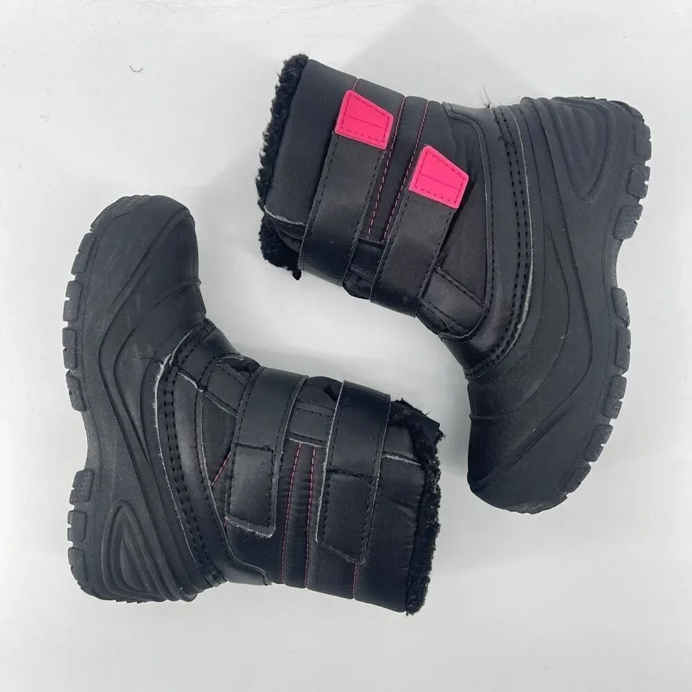 Wonder Nation Girls Black Pink Winter Boots Water Resistant Sherpa Lined Size 12